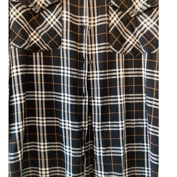 Sanctuary Anthropology Plaid Shirt Grunge Plaid Black white - Picture 7 of 10